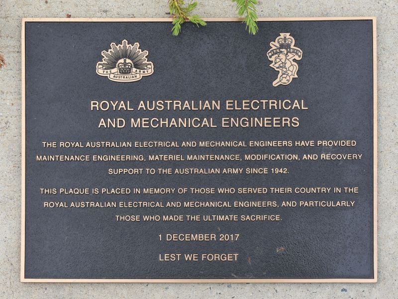 The plaque commemorating the Royal Australian Electrical and Mechanical Engineers