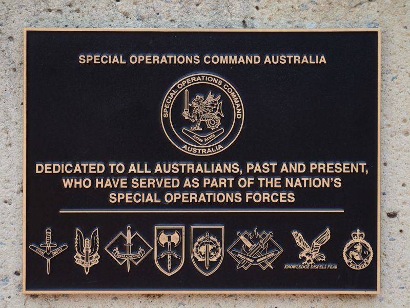 The plaque commemorating Special Operations Command Australia