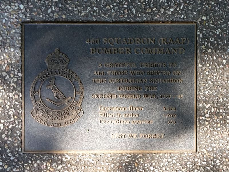 The plaque commemorating 460 Squadron (RAAF) Bomber Command