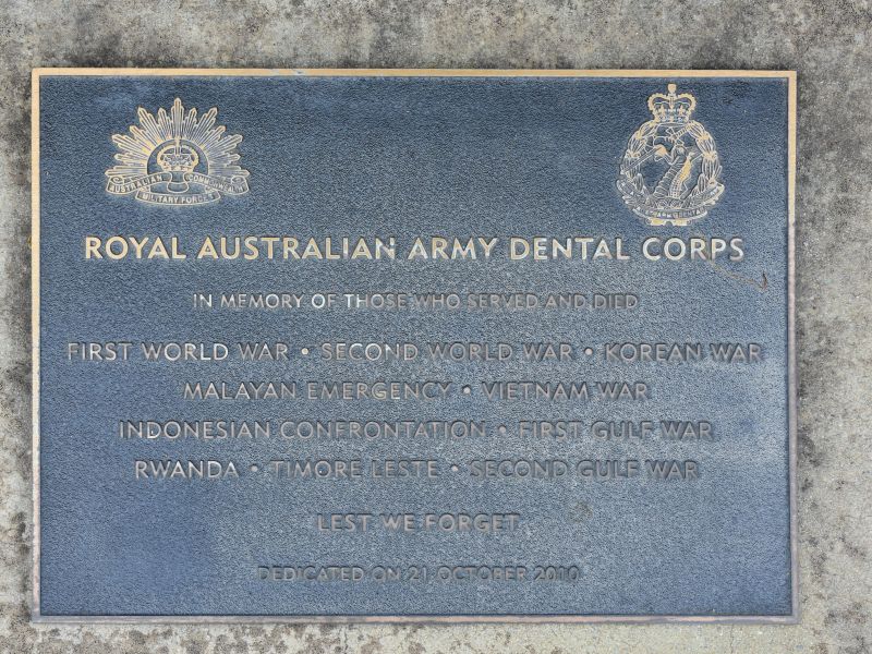 The plaque commemorating the Royal Australian Army Dental Corps