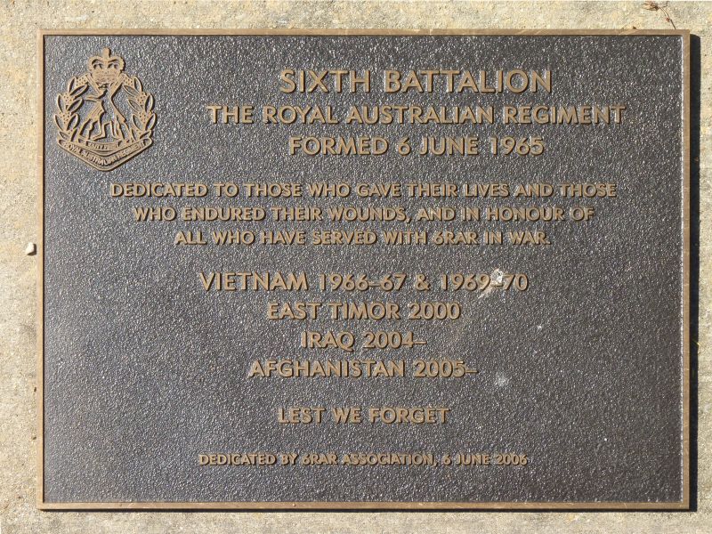 The plaque commemorating the 6th Battalion, Royal Australian Regiment