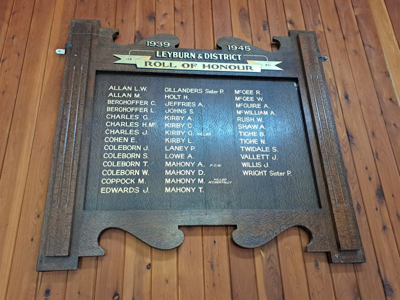 WWII Roll of Honour - Located on an interior wall of the CWA Hall.