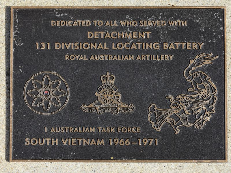 The plaque commemorating the Detachment 131 Divisional Locating Battery of the Royal Australian Artillery