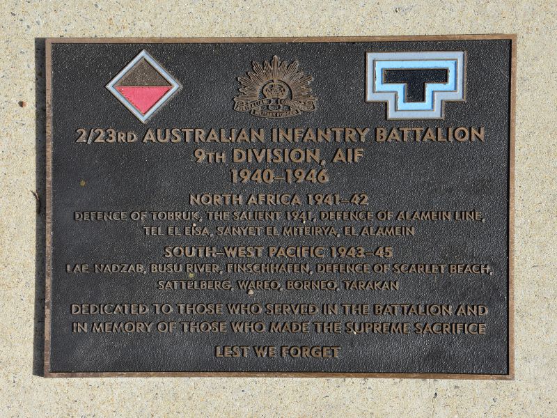 The plaque commemorating the 2/23rd Australian Infantry Battalion of the Second World War