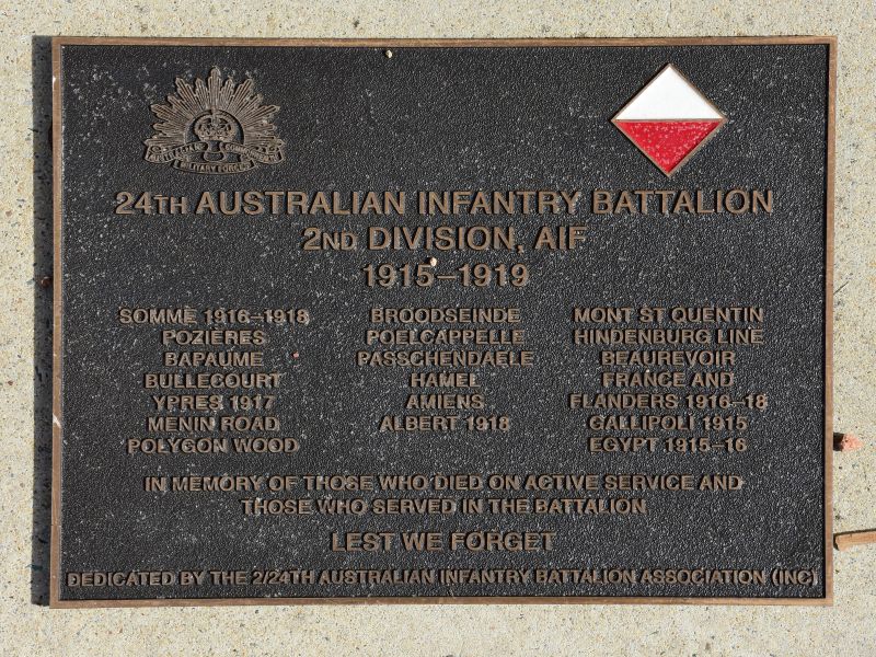 The plaque commemorating the 24th Australian Infantry Battalion of the First World War