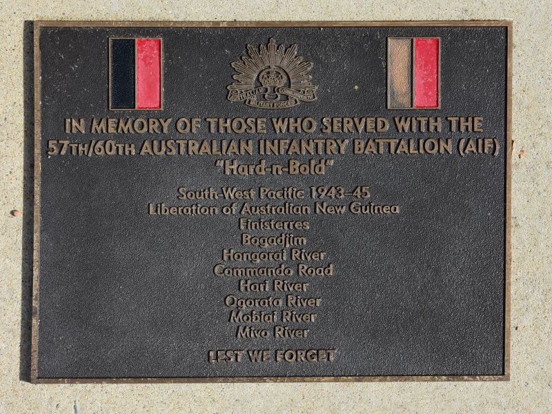 The plaque commemorating the 57th/60th Australian Infantry Battalion of the Second World War