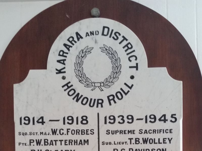 Karara & District WW1 & WW2 Honour Roll located in the Karara Hall