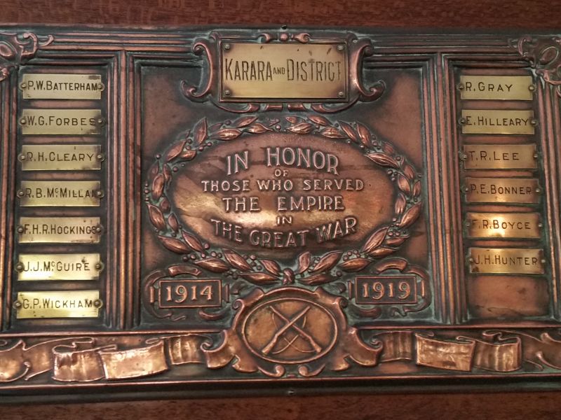 Karara & District WW1 Honour Roll located in the Karara Hall