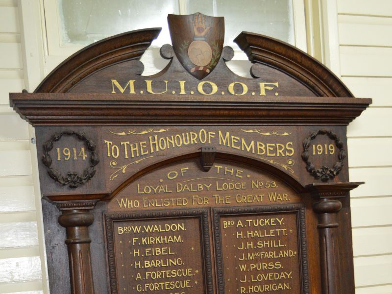 MUIOOF WW1 Honour Board located in the Dalby Pioneer Park Museum