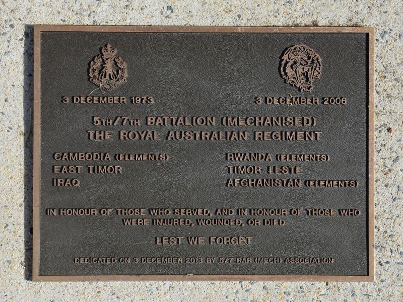 The plaque commemorating the 5th/7th Battalion (Mechanised) of The Royal Australian Regiment