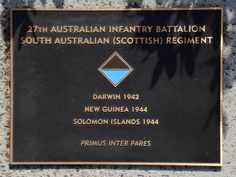 The plaque commemorating the 27th Australian Infantry Battalion of the Second World War