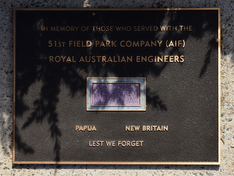 The plaque commemorating the 51st Field Park Company (AIF), Royal Australian Engineers of the Second World War
