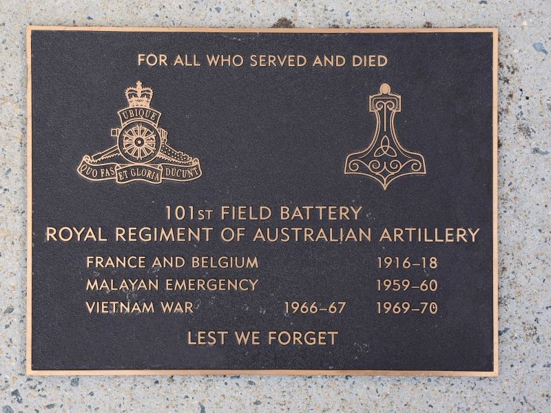 The plaque commemorating the 101st Field Battery of the Royal Regiment of Australian Artillery