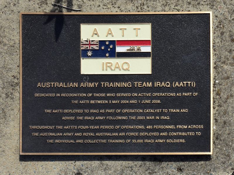 The plaque commemorating the Australian Army Training Team Iraq