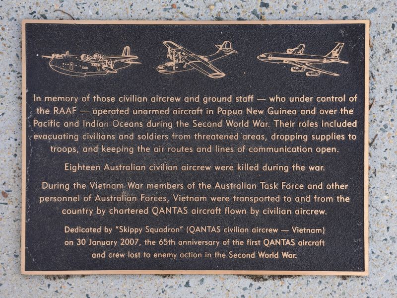 The plaque commemorating the Civilian Aircrew and Ground Staff who provided support to Australian forces during the Second World War