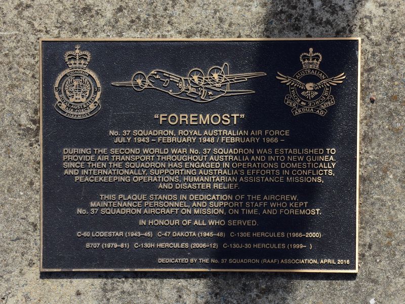 The plaque commemorating No. 37 Squadron of the Royal Australian Air Force