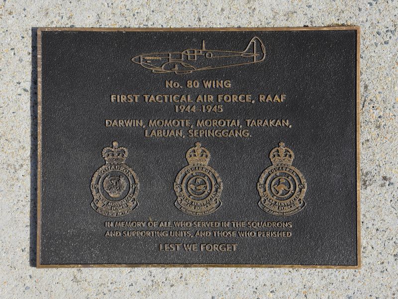 The plaque commemorating No 80 Wing First Tactical Air Force of the Royal Australian Air Force