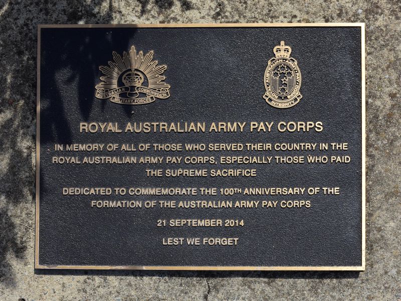 The plaque commemorating the Royal Australian Army Pay Corps