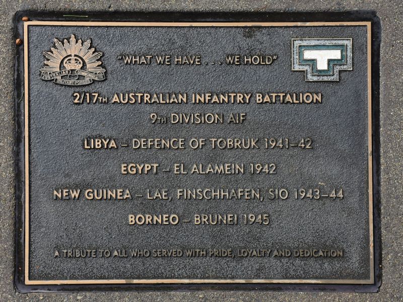 The plaque commemorating the 2/17th Australian Infantry Battalion of the Second World War