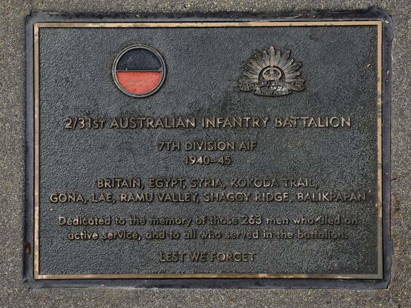 The plaque commemorating the 2/31st Australian Infantry Battalion of the Second World War
