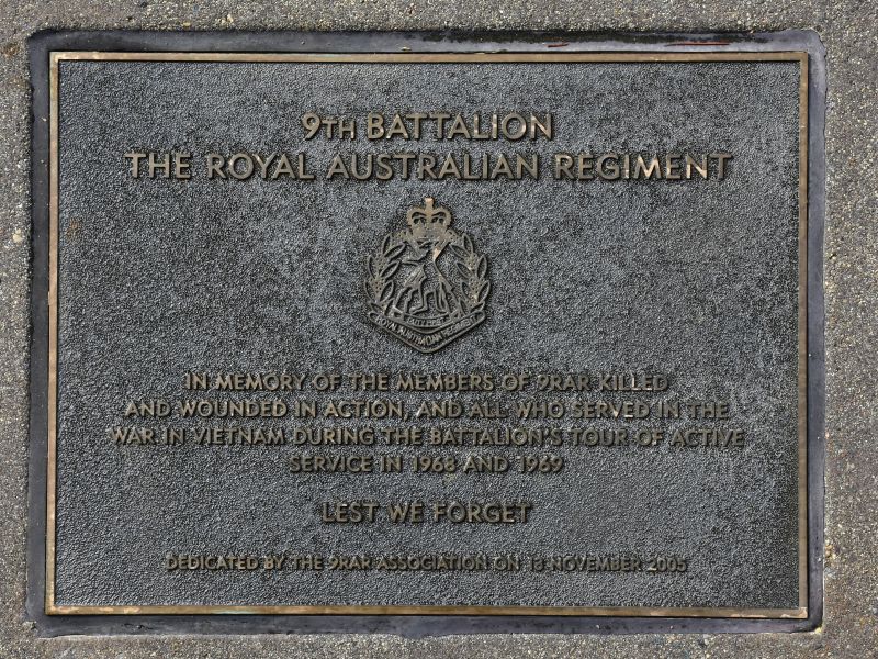 The plaque commemorating the 9th Battalion, the Royal Australian Regiment