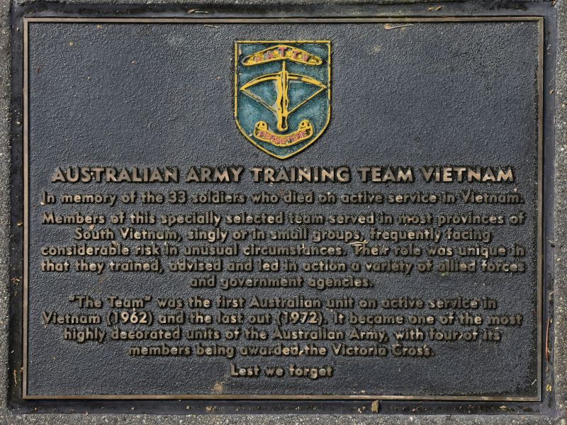The plaque commemorating the Australian Army Training Team Vietnam