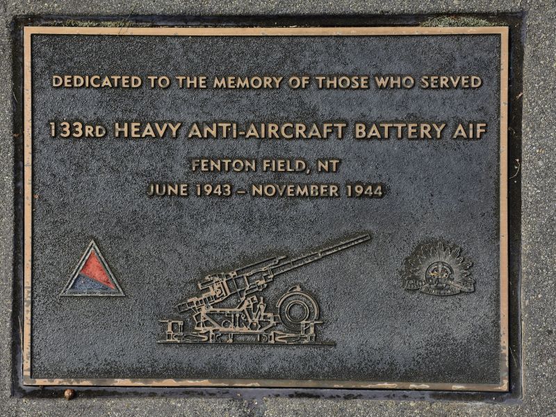 The plaque commemorating the 133rd Heavy Anti-Aircraft Battery of the Second World War