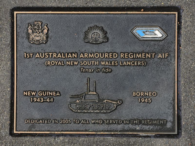 The plaque commemorating the 1st Australian Armoured Regiment AIF of the Second World War