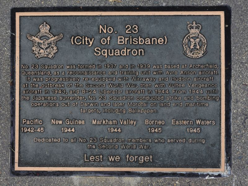 The plaque commemorating No. 23 (City of Sydney) Squadron of the Second World War