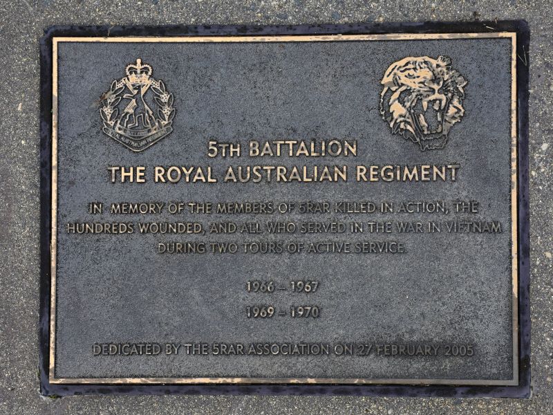 The plaque commemorating the 5th Battalion of The Royal Australian Regiment