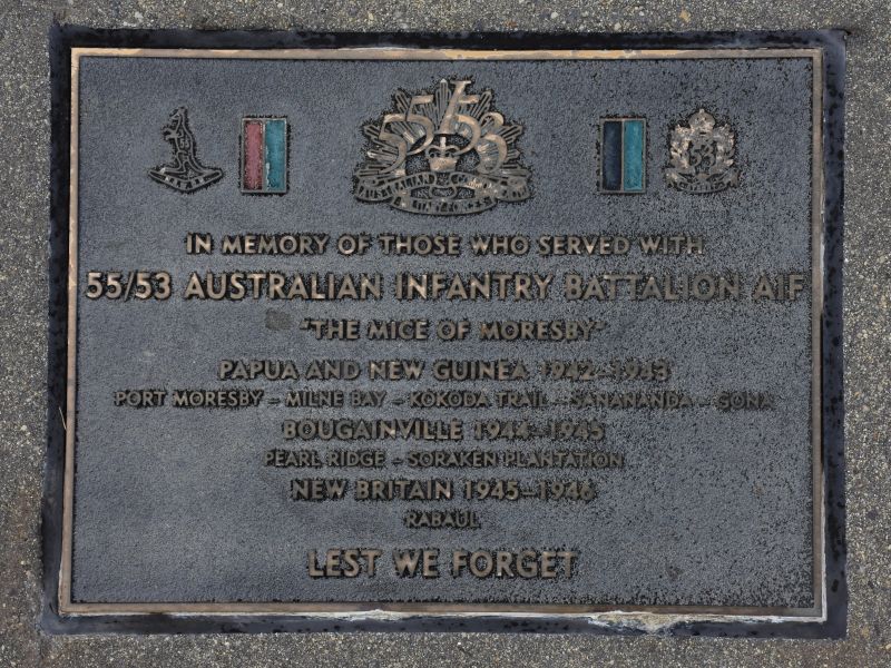 The plaque commemorating the 55/53 Australian Infantry Battalion