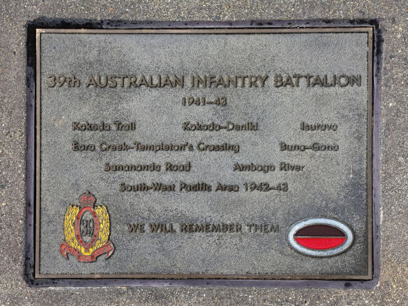 The plaque commemorating the 39thj Australian Infantry Battalion of the Second World War