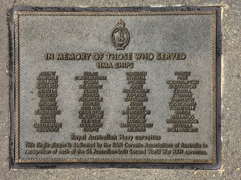 The plaque commemorating Royal Australian Navy Corvettes of the Second World War