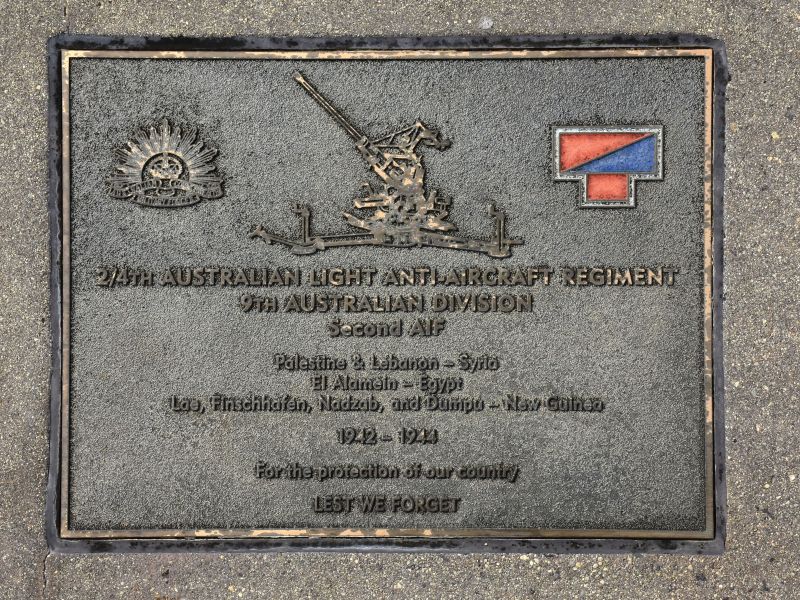 The plaque commemorating the 2/4th Australian Light Anti-Aircraft Regiment