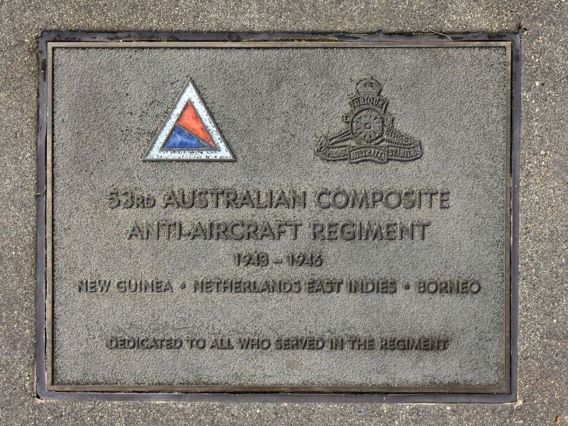 The plaque commemorating the 53rd Australian Composite Anti-Aircraft Regiment