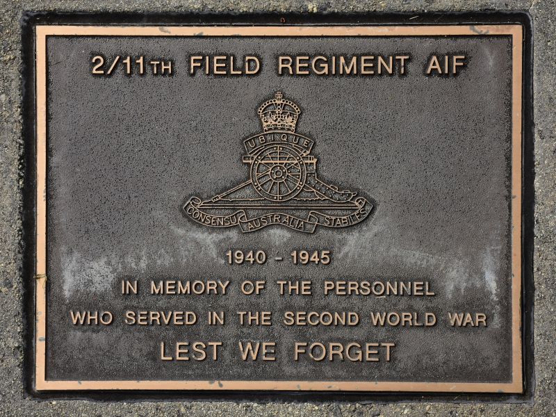 The plaque commemorating the 2/11th Field Regiment AIF of the Second World War