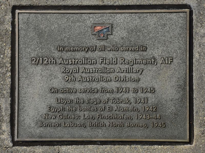 The plaque commemorating the 2/12th Field Regiment AIF of the Second World War