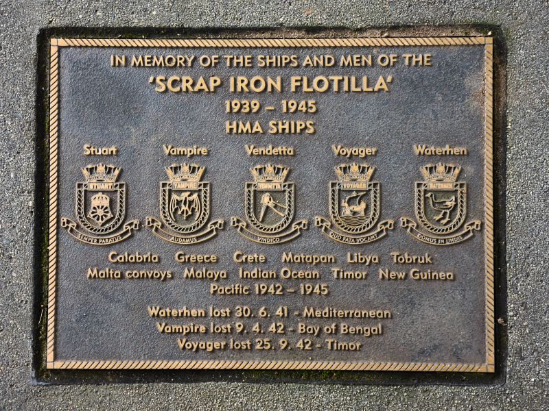 The plaque commemorating the RAN ships of the Second World War named the 'Scrap Iron Flotilla' by enemy propaganda