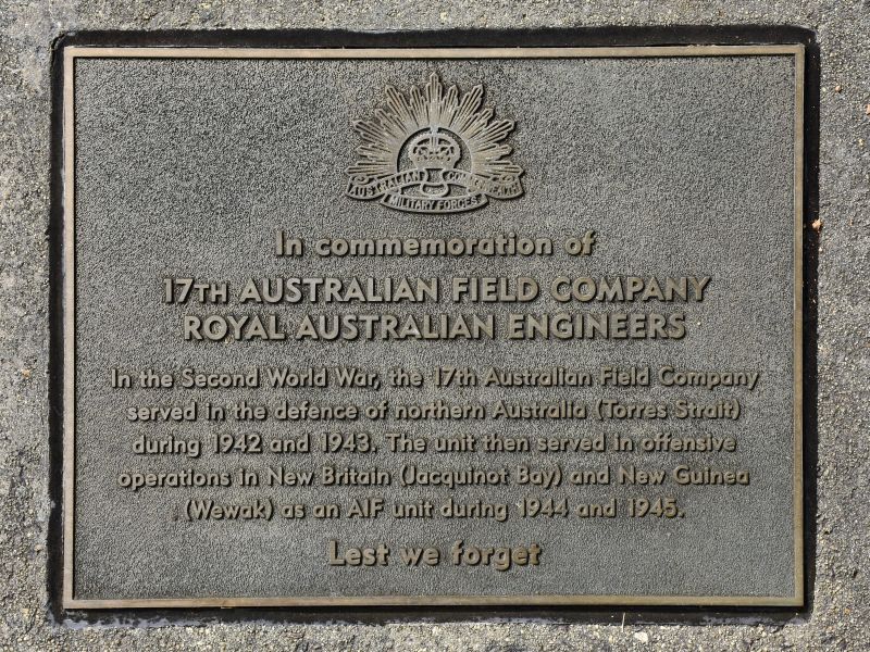 The plaque commemorating the 17th Australian Field Company RAE of the Second World War