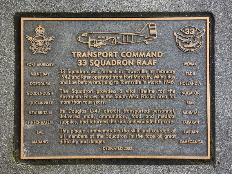 The plaque commemorating Transport Command 33 Squadron RAAF of the Second World War
