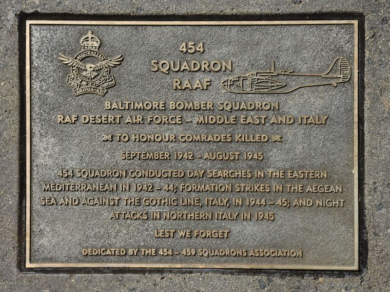 The plaque commemorating 454 Squadron RAAF of the Second World War