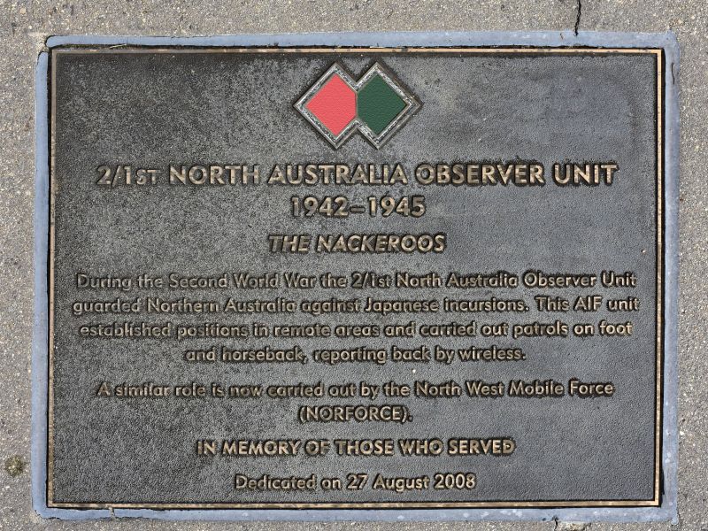 The plaque commemorating the 2/1st North Australia Observer Unit of the Second World War