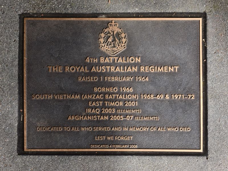The plaque commemorating the 4th Battalion The Royal Australian Regiment
