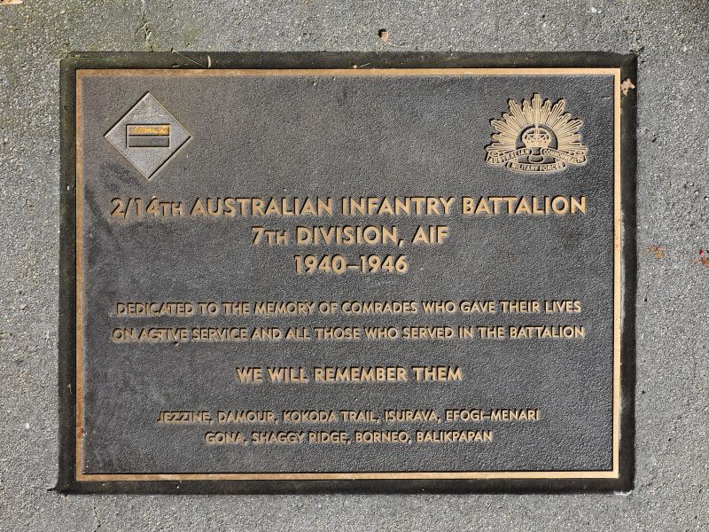 The plaque commemorating the 2/14th Australian Infantry Battalion AIF