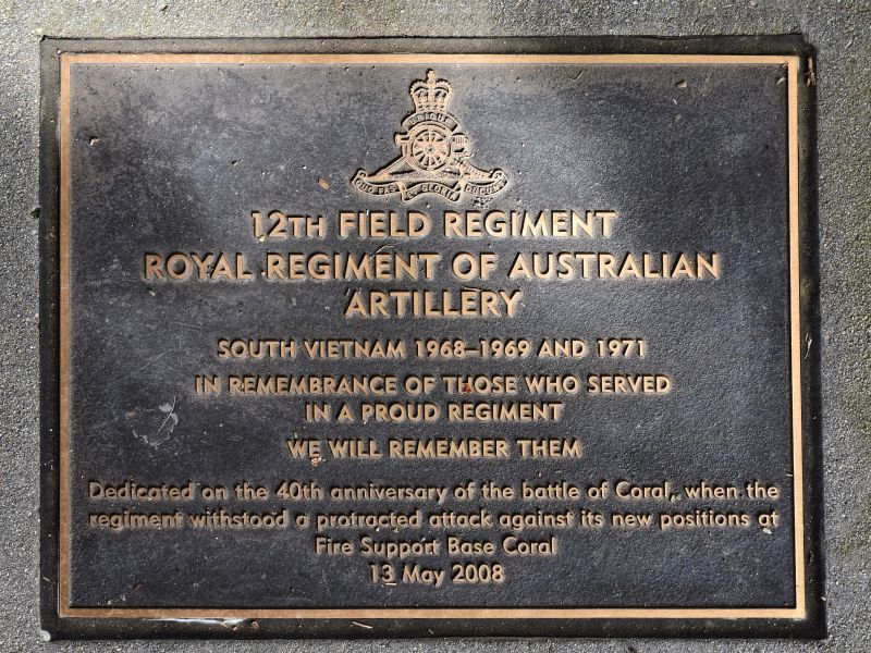 The plaque commemorating the 12th Field Regiment, Royal Regiment of Australian Artillery