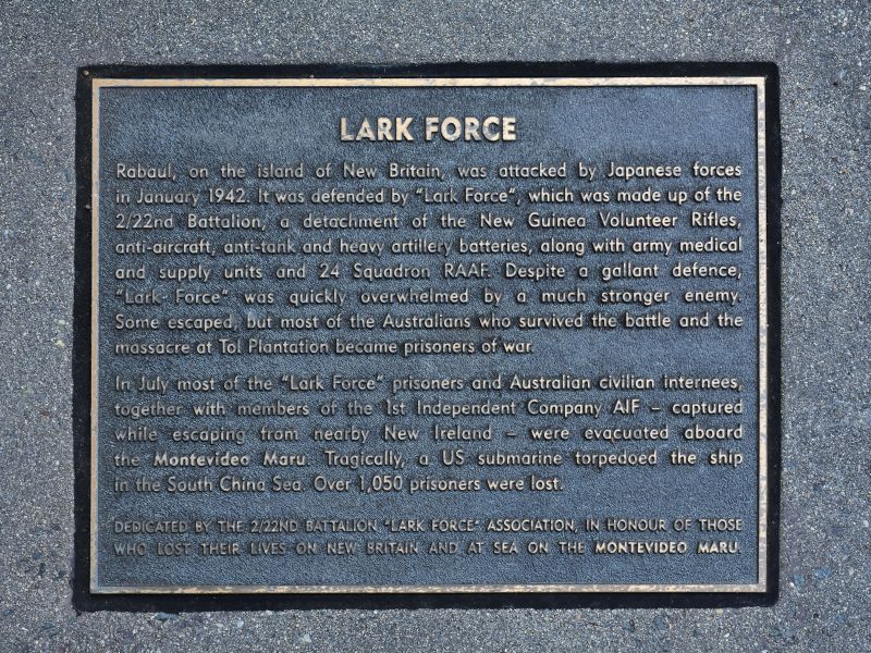 The plaque commemorating 'Lark Force', 2/22nd Australian Infantry Battalion of the Second World War