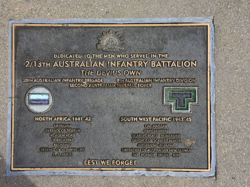 The plaque commemorating the 2/13th Infantry Battalion of the Second World War