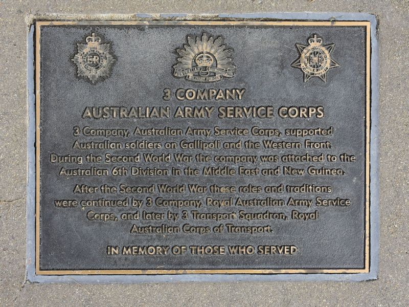 The plaque commemorating 3 Company, Australian Army Service Corps