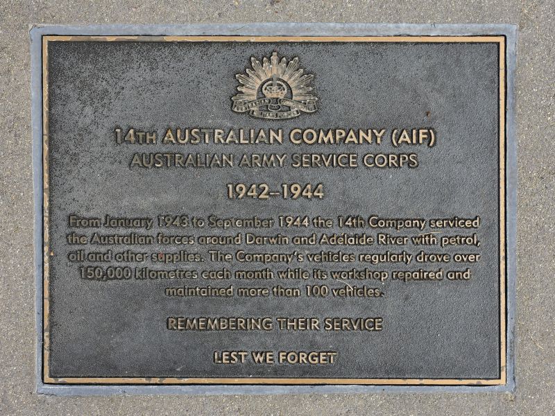The plaque commemorating the 14th Australian Company (AIF) Australian Army Service Corps of the Second World War