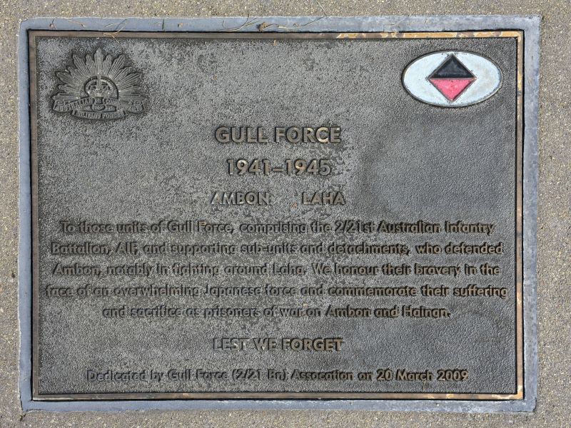 The plaque commemorating Gull Force - 2/21st Battalion of the Second World War